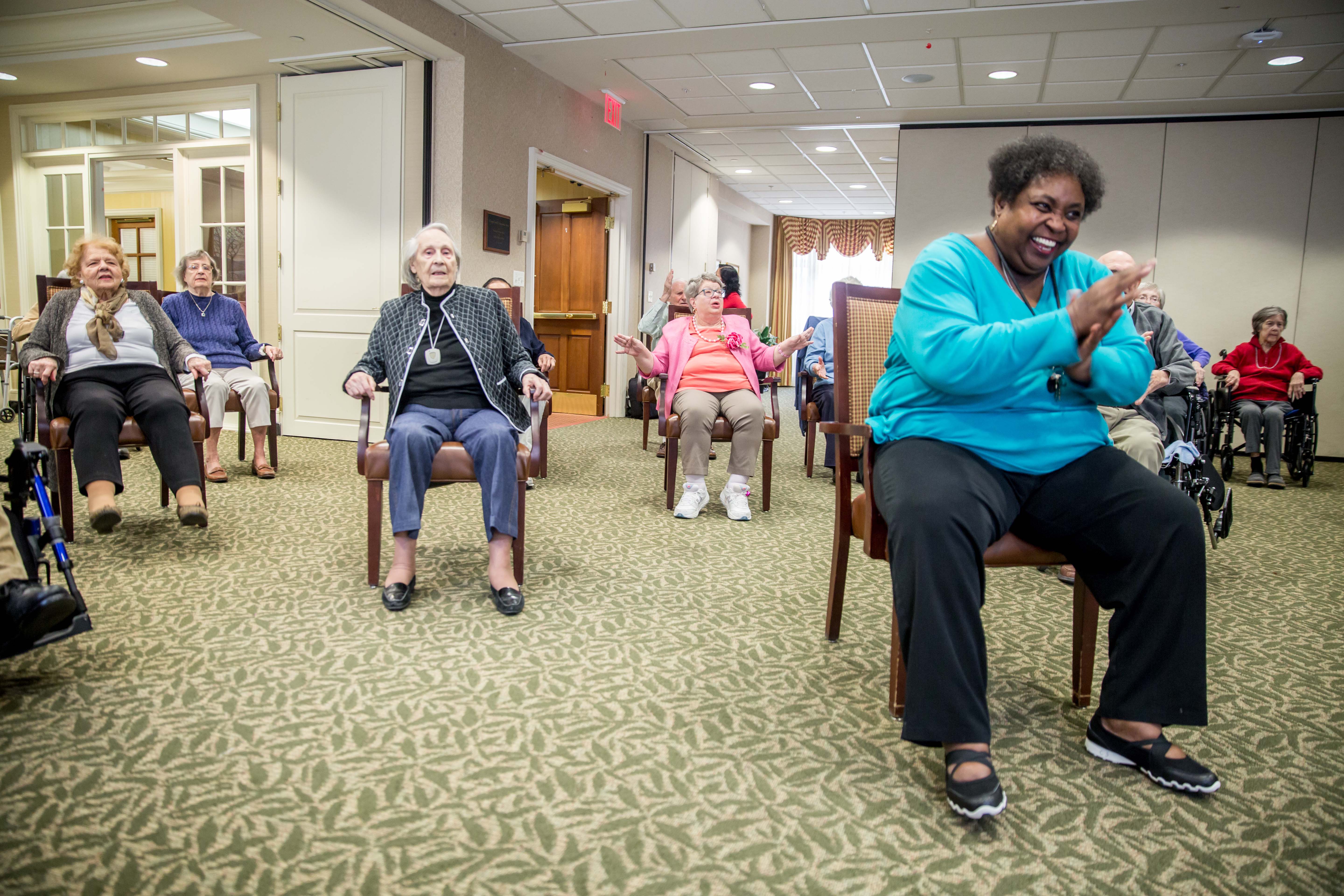 Fun physical activities at assisted living facility