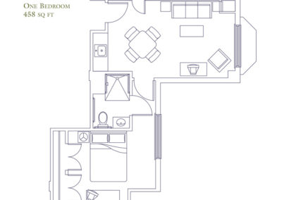 Assisted living facility one-bedroom apartment blueprint