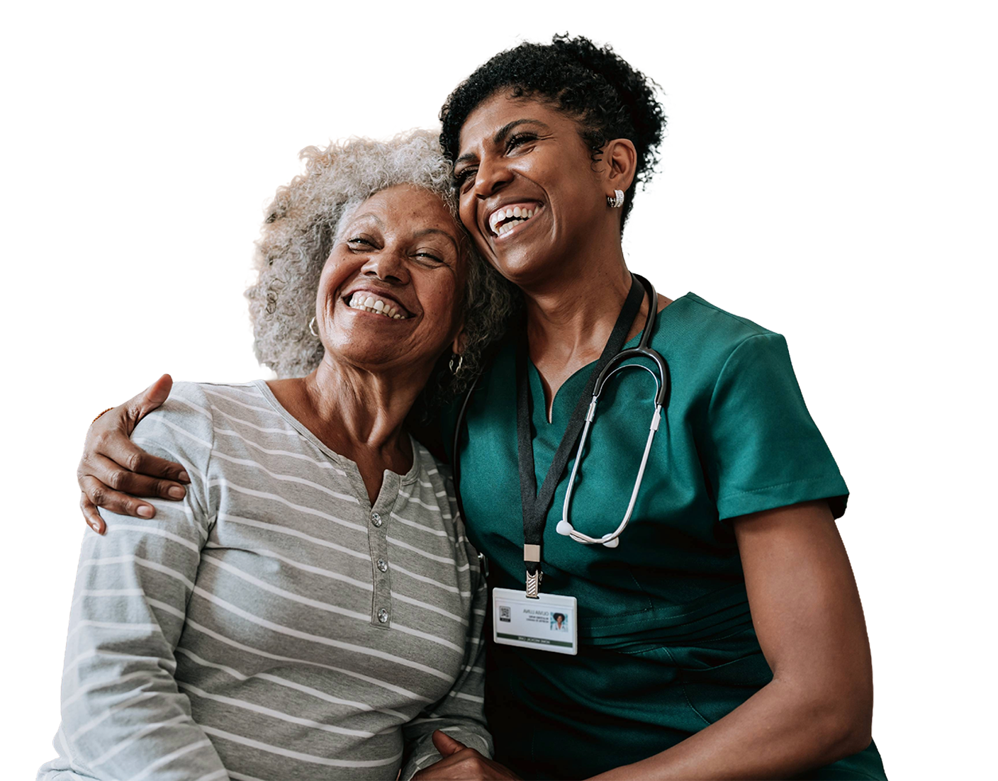A Grand Oaks nurse embracing and laughing with a resident